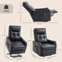 HOMCOM Poltrona Relax Reclinável Elétrica Elevatória em Couro PU com Controlo Remoto, Assento com Molas, Apoio para os Pés, Cinzento(m-3)
