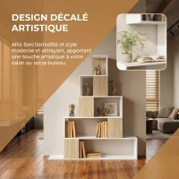 HOMCOM Étagère de rangement, bibliothèque géométrique à 5 niveaux, pour bureau, salon, chambre, blanc et bois naturel(m-4)