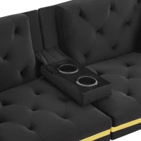 Two-Seater Convertible Sofa Bed with 3-Level Adjustable Backrest, Space-Saving Sleeper Sofa with High-Density Foam, 174L x 76W x 71.5H cm, Black(m-10)