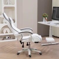 Vinsetto Computer Gaming Chair, PU Leather Desk Chair with Footrest, Swivel Task Chair with 135° Reclining Back and Lumbar Support, PC Chair for Adults, White and Grey(m-12)