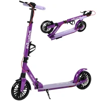 SPORTNOW Foldable Kick Scooter with Height Adjustable Handlebar, One-click Folding Adult Scooters with 200 mm Big Wheels, Purple(m-10)