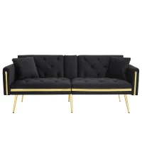 Two-Seater Convertible Sofa Bed with 3-Level Adjustable Backrest, Space-Saving Sleeper Sofa with High-Density Foam, 174L x 76W x 71.5H cm, Black(m-2)