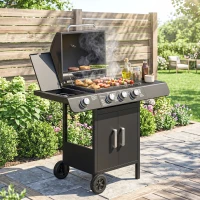 Outsunny Barbecue a Gas con Coperchio, 4 Bruciatori da 11.6kW, Fornello, Mensola e 2 Ruote, 110x50x100cm Nero(m-8)