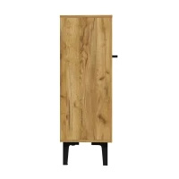 Space-Saving Entryway Storage with Adjustable Shelves and Large Capacity, Modern Shoe Cabinet with Double Doors, 60L x 34.5W x 95H cm, Black+Wood(m-8)