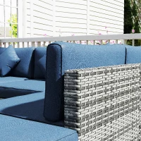 Outsunny 8 Pieces PE Rattan Corner Sofa Set, Outdoor Garden Furniture Set, Patio Wicker Sofa Seater with Cushion, Dark Blue(m-8)