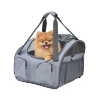 PawHut Pet Carrier Folding Bag Car Seat Cat Dog Puppy Kennel Portable Travel Cage Tote Case Mesh Holder House Grey(m-10)