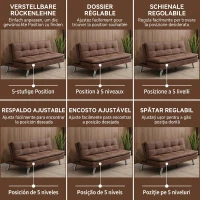 HOMCOM Canapea Extensibilă 2 Locuri din Piele Întoarsă Sintetică cu Spătar Reglabil și 2 Perne, Maro Închis(m-5)
