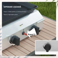 Outsunny Plită de grătar pe gaz cu 2 arzătoare, suprafață antiaderentă și putere de 4,8 kW, argintiu(m-5)