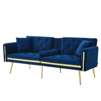 Two-Seater Convertible Sofa Bed with 3-Level Adjustable Backrest, Space-Saving Sleeper Sofa with High-Density Foam, 174L x 76W x 71.5H cm, Blue(m-13)