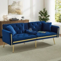 Two-Seater Convertible Sofa Bed with 3-Level Adjustable Backrest, Space-Saving Sleeper Sofa with High-Density Foam, 174L x 76W x 71.5H cm, Blue(m-1)