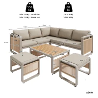 Modern Garden Corner Sofa Set with High‑Density Foam Cushions, Weatherproof Outdoor Set for 6-7 People, 120L x 65W x 66.5H cm, Beige(m-3)