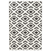 Outsunny Outdoor Teppich robuster Wetterfest Outdoorteppich mit Tragtasche, faltbar Carpet Boho-Style 182 x 274 cm Schwarz+Weiß