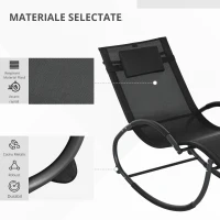 Outsunny Șezlong de Grădină, Balansoar cu Gravitație Zero, Șezlong Impermeabil cu Tetieră, 155x61x88 cm, Negru(m-5)