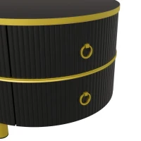 2-In-1 Round Coffee Table Set with High-Gloss Tops, Space-Saving Center Table Set with 2 Drawers, 70L x 70W x 46H cm, White+Black(m-7)