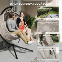 Fotoliu suspendat 2 locuri din otel si bumbac PP cu 2 suporturi, perne din poliester si cadru pliabil, 130x103x172 cm(m-4)