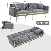 Two-Seater Convertible Sofa Bed with 3-Level Adjustable Backrest, Space-Saving Sleeper Sofa with High-Density Foam, 174L x 76W x 71.5H cm, Grey(m-3)