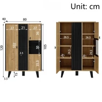 3-Piece Living Room Furniture Set with Water-Resistant Surfaces, Contemporary Living Room Set with Practical Storage, 170L x 40W x 50.5H cm, Black+Wood(m-3)