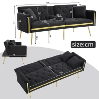 Two-Seater Convertible Sofa Bed with 3-Level Adjustable Backrest, Space-Saving Sleeper Sofa with High-Density Foam, 174L x 76W x 71.5H cm, Black(m-3)