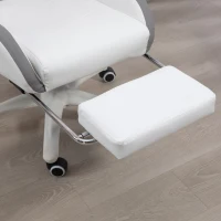 Vinsetto Computer Gaming Chair, PU Leather Desk Chair with Footrest, Swivel Task Chair with 135° Reclining Back and Lumbar Support, PC Chair for Adults, White and Grey(m-14)
