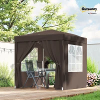 Outsunny 2 x 2 m Garden Pop Up Gazebo, Wedding Party Tent Marquee, Water Resistant Awning Canopy with Sidewalls, Windows, Carry Bag, Coffee(m-9)