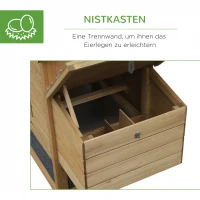 PawHut Kippenhok met ren pluimveehok met stok massief hout naturel(m-6)