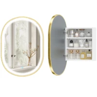 HOMCOM Armario de Baño con Espejo y Luces LED de 3 Colores Armario de Pared Ovalado con Función Memoria y Antivaho Dorado(m-10)