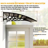 Outsunny Deurluifel, bescherming tegen regen, wind en hagel, polycarbonaat, aluminium verbindingsstangen, 103 x 96,5 x 27 cm, bruin(m-7)