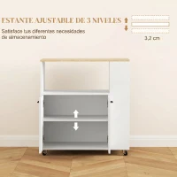 HOMCOM Carrito de Cocina con Ruedas 2 Puertas Estante Ajustable Especieros para Comedor 75x40x80,5 cm Blanco(m-6)