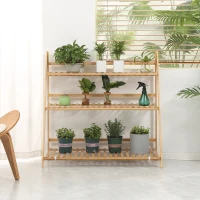 Outsunny Jardiniera de exterior din bambus cu 3 niveluri cu design inaltat si pliabil, 98x37x96,5 cm, culoarea lemnului(m-6)