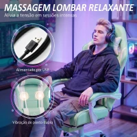 HOMCOM Cadeira Gaming Reclinável 155° com Suporte Lombar com Massagem Apoio de Cabeça e Apoio para os Pés 63x66x126-134 cm Azul Claro(m-4)