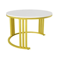 2-In-1 Round Coffee Table Set with High-Gloss Tops, Space-Saving Center Table Set with 2 Drawers, 70L x 70W x 46H cm, White+Black(m-8)