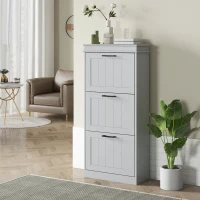 HOMCOM Schuhschrank, Schuhschrank 3 Klapptüren 15 Paar, verstellbare Regale, 54 x 24 x 117,5 cm, grau(m-6)