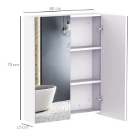 HOMCOM Mirror Cabinet, Wall Mount Bathroom Storage Cabinet with Adjustable Shelf, Double Door Cupboard, 60 x 15 x 75 cm, White(m-3)