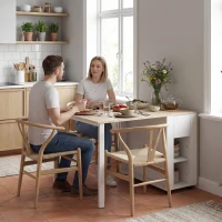 HOMCOM Mesa de Cocina Plegable para 6 Personas con Alas Abatibles Cajón Estantes Abiertos 168,2x85x73 cm Blanco(m-9)