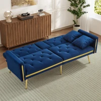 Two-Seater Convertible Sofa Bed with 3-Level Adjustable Backrest, Space-Saving Sleeper Sofa with High-Density Foam, 174L x 76W x 71.5H cm, Blue(m-9)