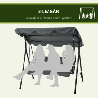 Outsunny Leagăn de Grădină cu 3 Locuri cu Copertină și Cadru din Oțel și Poliester, 172x110x153 cm, Gri(m-5)
