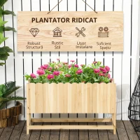 Outsunny Jardiniera pentru exterior, verticala si de dimensiuni reduse din lemn de brad cu orificiu de scurgere si protectie interioara, 86x30x50 cm, culoarea lemnului(m-6)