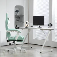 HOMCOM Cat Ear and Paw Reclining Office Chair, with Footrest - Light Blue/White(m-13)