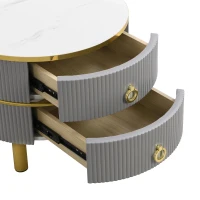 2-In-1 Round Coffee Table Set with High-Gloss Tops, Space-Saving Center Table Set with 2 Drawers, 70L x 70W x 46H cm, White+Gray(m-7)