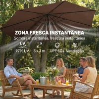 Outsunny Chapéu de Sol de Jardim Ø300x250cm Chapéu de Sol Excêntrico Inclinável com Manivela Base Cruzada Café(m-4)