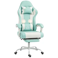 HOMCOM Silla Gamer con Lumbar Masaje Vibración Reclinable 155° Altura Ajustable Reposacabezas y Reposapiés Retráctil Azul(m-10)