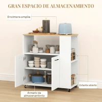 HOMCOM Carrito de Cocina con Ruedas 2 Puertas Estante Ajustable Especieros para Comedor 75x40x80,5 cm Blanco(m-4)