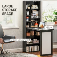 HOMCOM Scrivania Moderna Pieghevole con Libreria e Lavagna, in Legno e Metallo, 98x51x153 cm, Nero(m-5)
