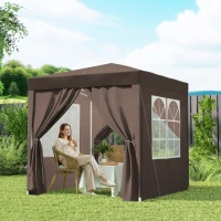 Outsunny 2 x 2 m Garden Pop Up Gazebo, Wedding Party Tent Marquee, Water Resistant Awning Canopy with Sidewalls, Windows, Carry Bag, Coffee(m-8)