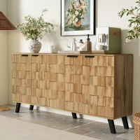 Modern Sideboard with Matt Handles and Sturdy Legs, Durable Storage Cabinet with Adjustable Shelves, 150L x 35W x 78H cm, Wood(m-5)