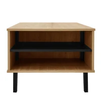 Stylish Coffee Table with Practical Storage and Wood‑Coloured Surface, Divided-Storage Tea Table with Wood Legs, 100L x 60W x 45H cm, Black+Wood(m-7)