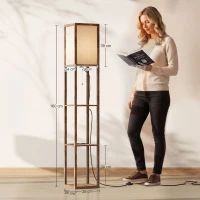 HOMCOM LED Stehlampe mit 3 Regalen, Stehleuchte mit E27 Fassung, 26 x 26 x 160 cm, für Wohn-/Schlafzimmer(m-3)