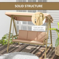 Outsunny Scaun Balansoar de Gradina cu 3 Locuri, Banca Hamac in Aer Liber cu Copertina Reglabila, Perne Detasabile si Cadru Solid(m-7)