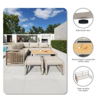 Modern Garden Corner Sofa Set with High‑Density Foam Cushions, Weatherproof Outdoor Set for 6-7 People, 120L x 65W x 66.5H cm, Beige(m-5)