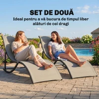 Outsunny Set 2 Sezlonguri de Gradina Pliabile, Sezlong pentru plaja din Aluminiu si Textilen, 61x165x63cm, negru si kaki(m-7)